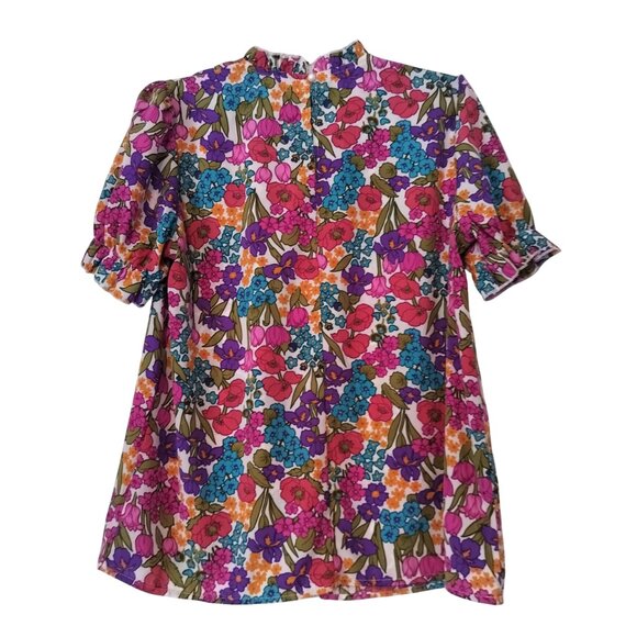 DAZIGN BLOUSE Short Sleeve White Floral Large Spring Flowy Romantic Office Core - Picture 2 of 9